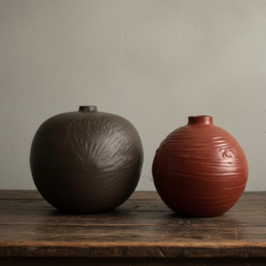 paire de vases en céramique rouge et noir